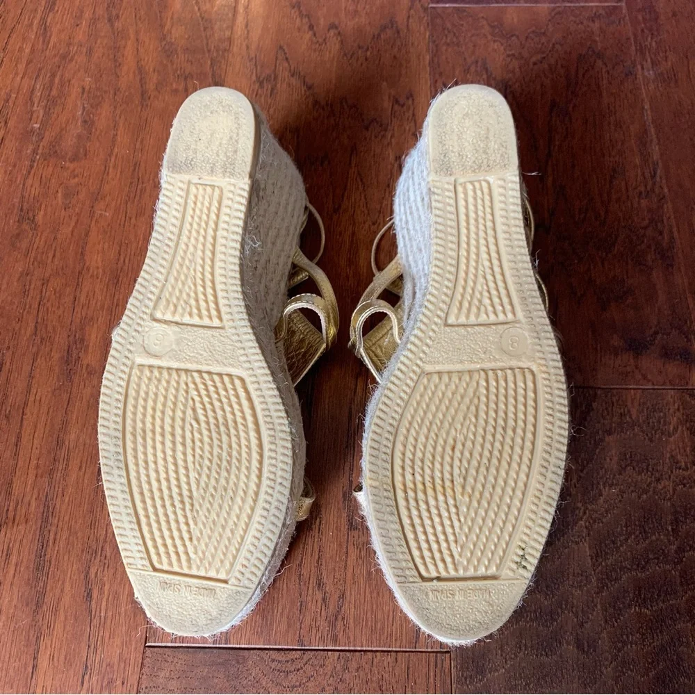 Tory Burch Gold Espadrille Wedge Sandals | Size 8